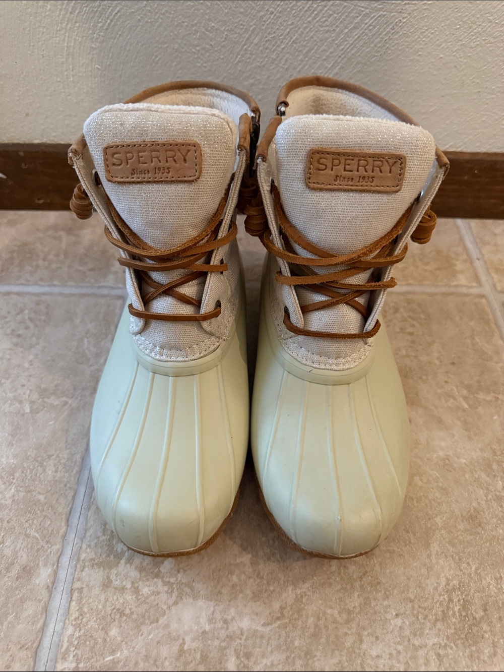 Sperry Kids Mint & Cream Duck Boots